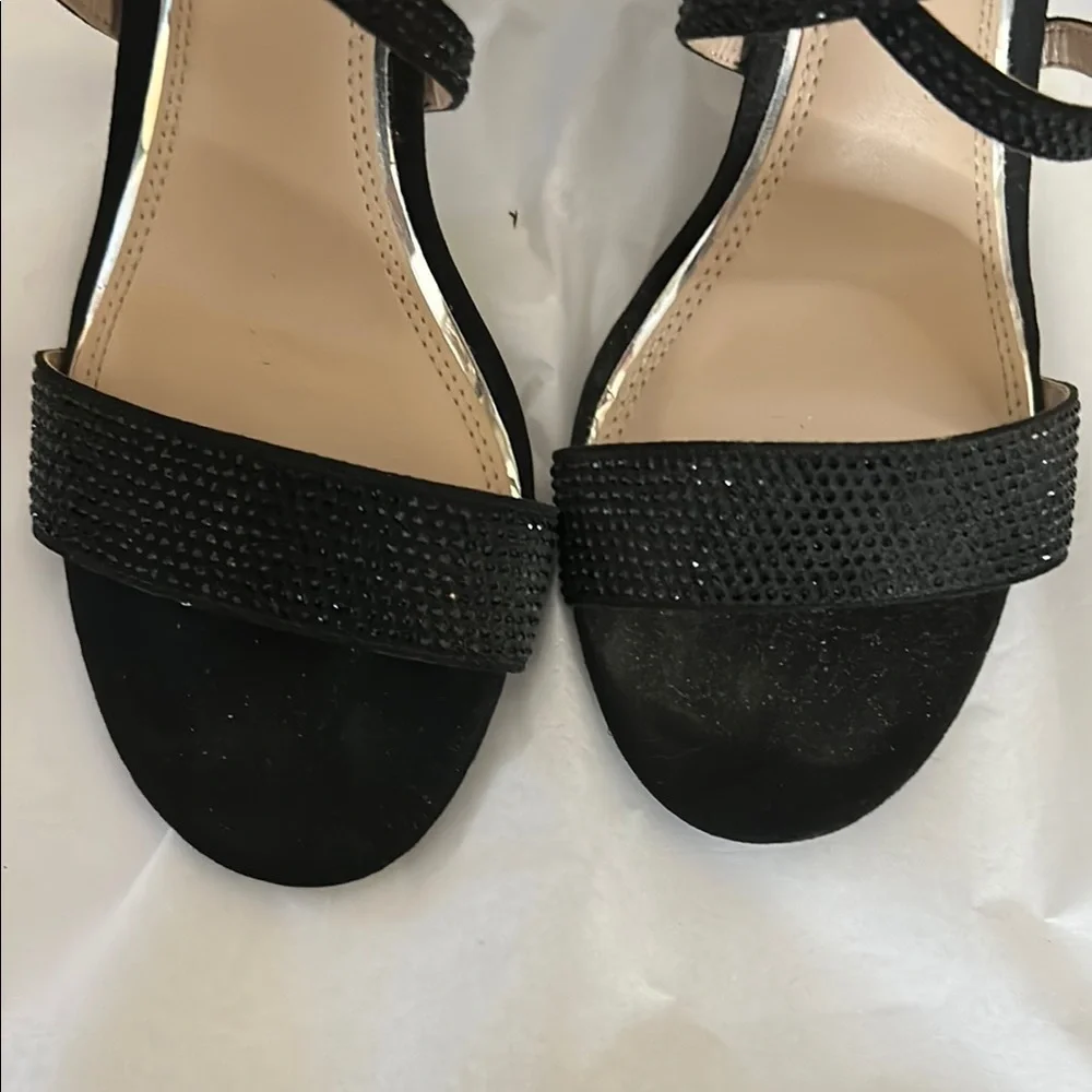 Kelly and Kate Paloona Elegant Black Rhinestone Strappy Sandals Block Heel 9
